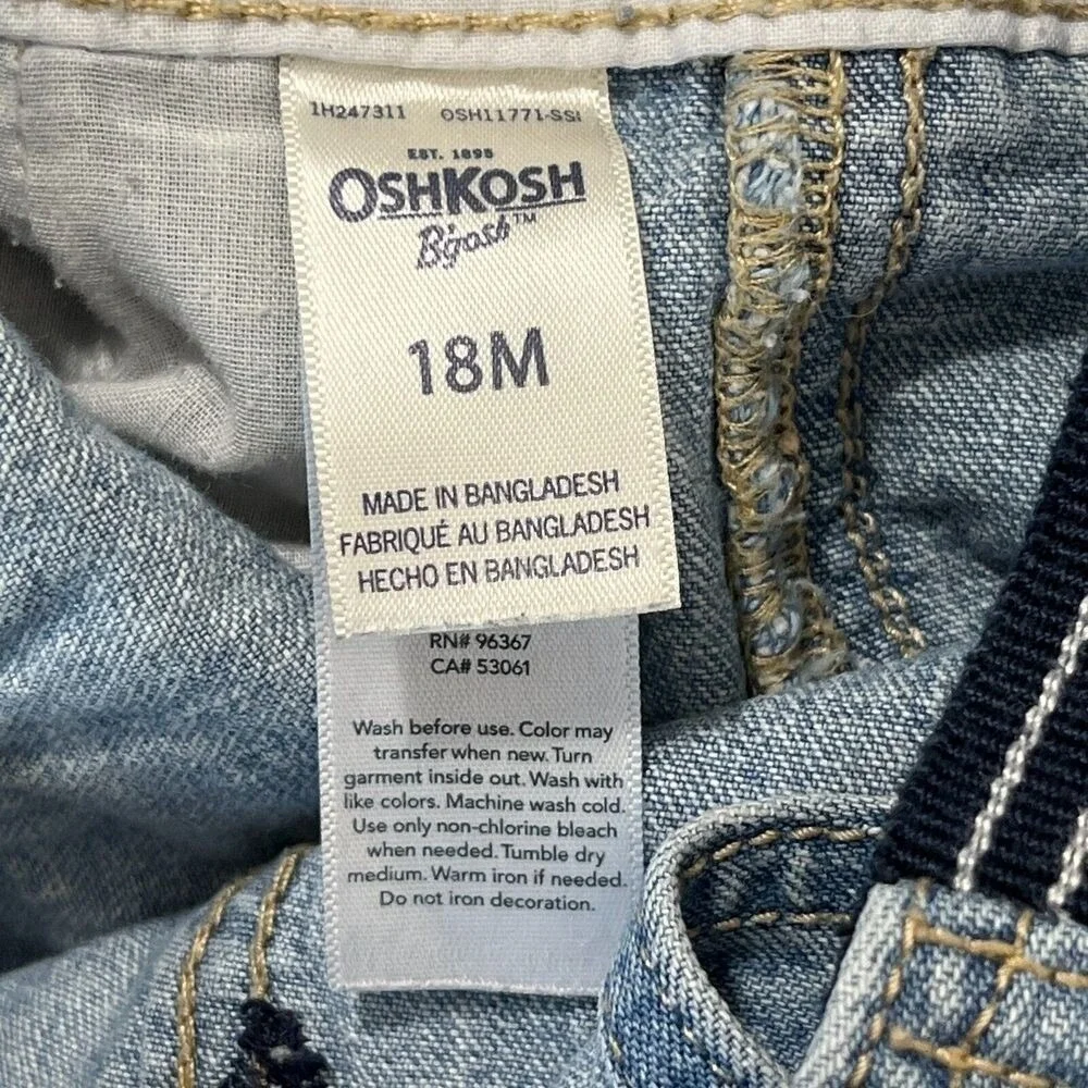 OshKosh B'gosh 18M‎ Denim Overall Shorts Baby Toddler Retro Vintage Workwear